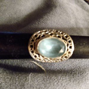 Vintage Large Women's ring set in silver tone aquamarine stone Size 9